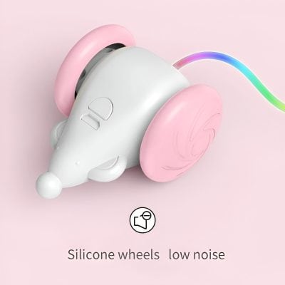 Soft pink silicone wheels toy robot with low noise design, suitable for children, hypoallergenic and safe for kids' play areas.