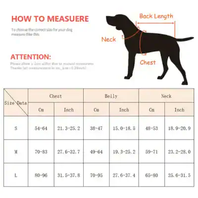 Optimal dog clothing size chart for accurate fit, featuring measurements for chest, belly, and neck to ensure comfort and proper fit for various dog breeds and sizes.