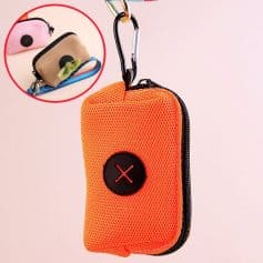 Orange mesh carrying case with black zipper and carabiner for safety, portable storage for medical or personal items, Monalisa Store opt.