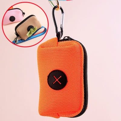 Orange mesh carrying case with black zipper and carabiner for safety, portable storage for medical or personal items, Monalisa Store opt.
