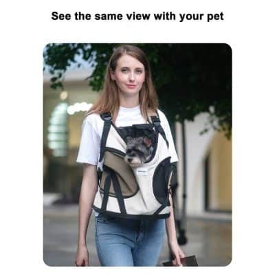Dog carrier backpack for stylish pet travel with adjustable straps and breathable mesh, perfect for outdoor walks and hands-free convenience.