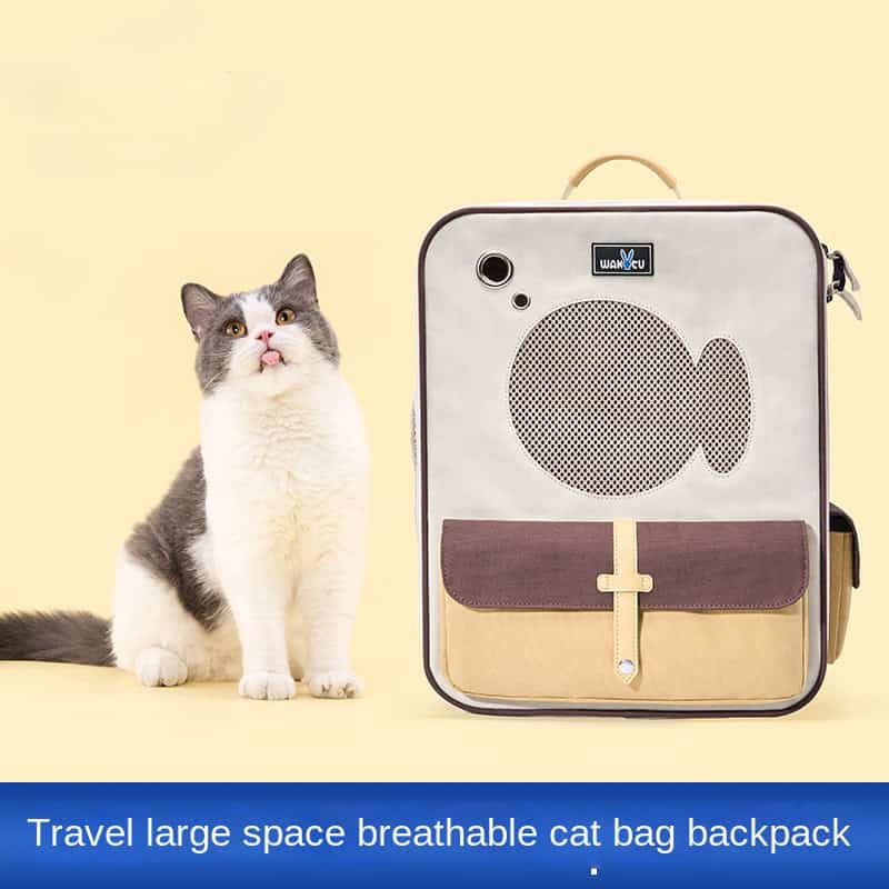Spacious, breathable cat backpack designed for travel, featuring a large, comfortable compartment for pets with durable material and ventilation for safe pet transportation.