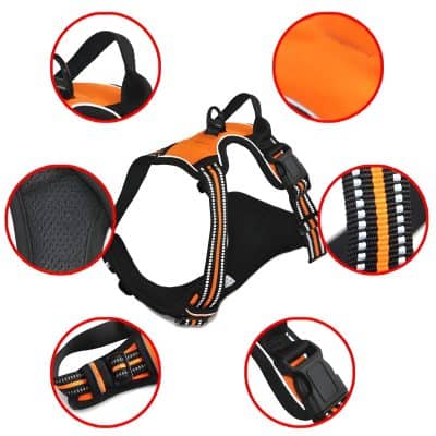 Durable pet harness with adjustable straps, breathable mesh material, and secure buckle for comfortable and safe outdoor walks. Ideal for dogs of various sizes.