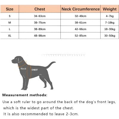 Comfortable dog harness measuring guide from Monalisa Store, featuring size chart and proper fitting instructions for a secure and comfortable fit. Perfect for pet owners seeking premium quality accessories.