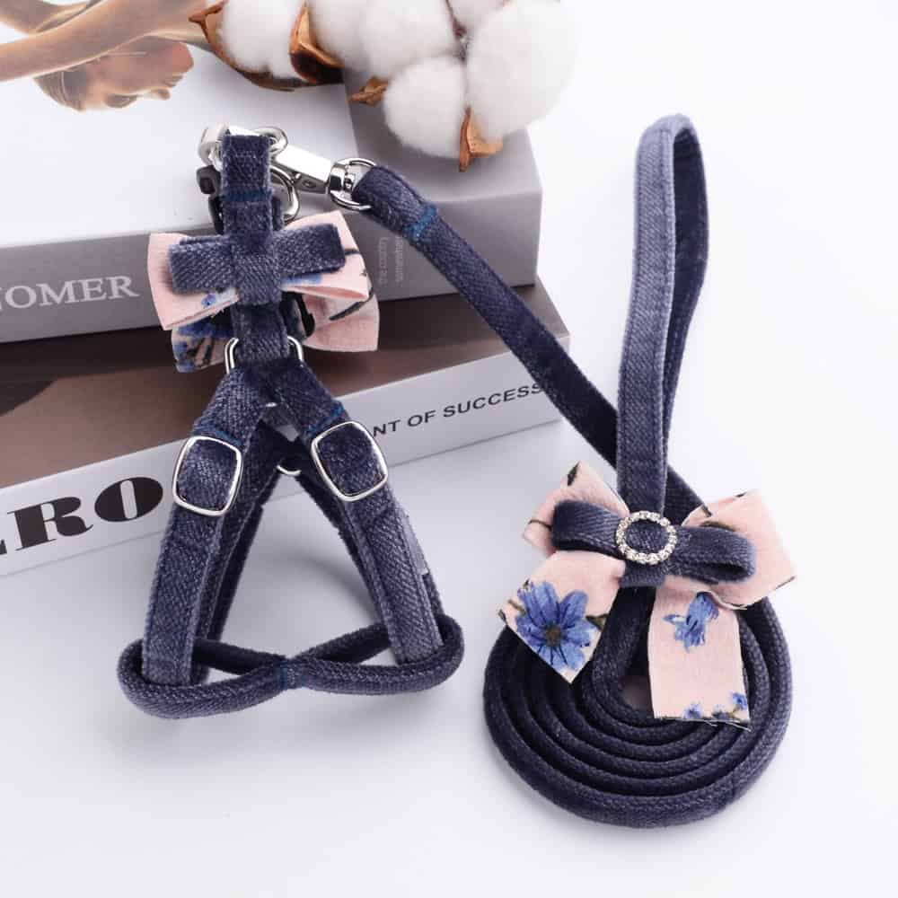 Stylish denim dog collars with bows and rhinestone embellishments, perfect for small dogs and puppies. Durable, adjustable, and designed for comfort and fashion.