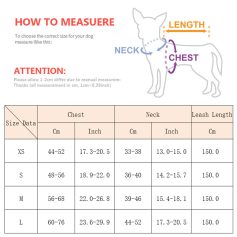 Comfortable pet clothing measurement guide for dogs, including neck, chest, and leash length for accurate sizing. Ideal for pet apparel shops, pet owners, and veterinary practices.