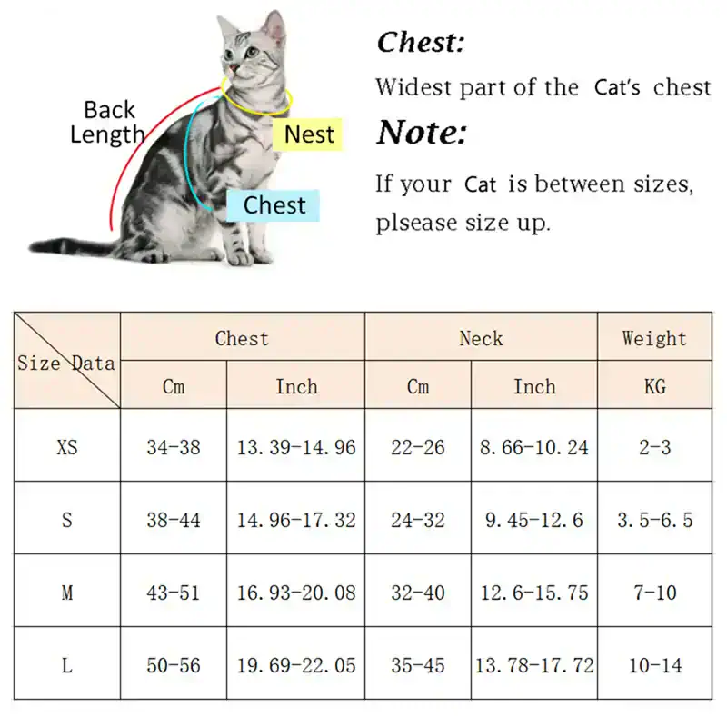 Collar size chart for cats, adjustable pet collars, pet sizing guide, Monalisa store pet accessories, comfortable cat collars for all sizes.