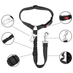 Adjustable pet harness with padded strap, quick-release buckle, and secure metal clip for dog or cat safety. Perfect for walking, training, and outdoor activities.