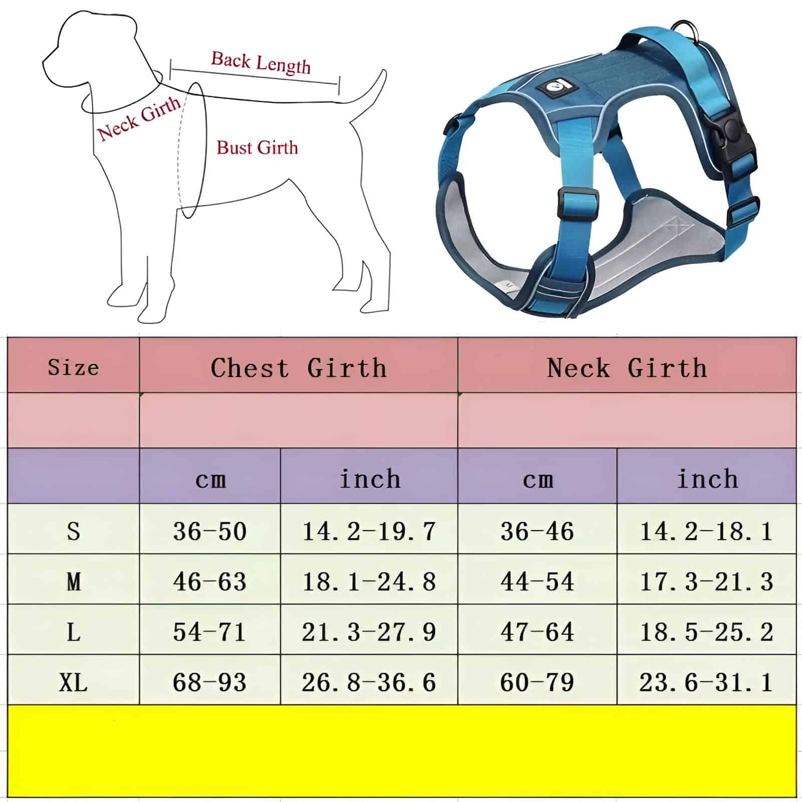 Blue dog harness with adjustable straps for comfortable fit, suitable for pet training and walking. Durable and secure design to keep your dog safe during outdoor activities.
