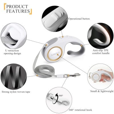 Ultra lightweight portable dog leash with ergonomic handle, strong nylon woven tape, and 360-degree rotational hook, ideal for training and outdoor walks.