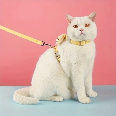 Luxury cat harness and leash set for pets, comfortable and adjustable feline walking accessories, stylish pet travel gear, Monalisa Store.
