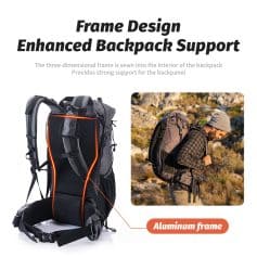 Durable outdoor backpack with aluminum frame for enhanced support, ideal for hiking, camping, and travel. Features ergonomic design and strong back panel for comfortable carrying.