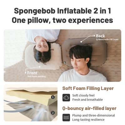 Premium inflatable pillow for sleeping recovery, featuring soft foam padding and Q-bounce air-filled layer, ideal for comfort and durability at Monalisa Store.