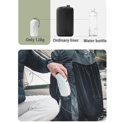 128g lightweight water bottle fits easily in pack pocket for outdoor activities.