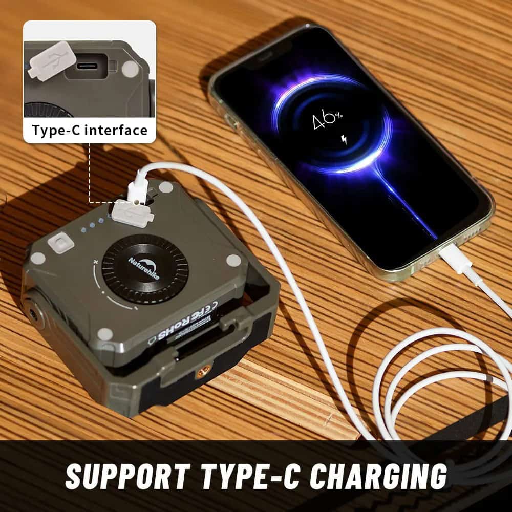 USB Type-C charging cable connected to a smartphone with fast charging indicator on the screen. The charging station features a Type-C interface for efficient power transfer.