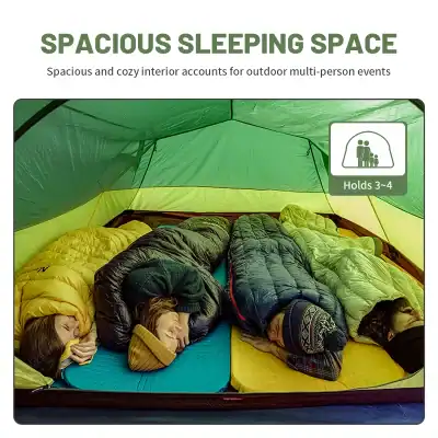 Kids sleeping in a camping tent for outdoor multi-person sleep space.