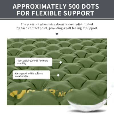 Breathable green air support mattress with spot welding for stability and soft, comfortable air units for ergonomic sleep support.