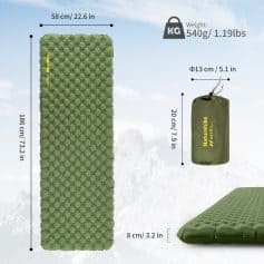 Comfortable inflatable camping mattress with portable packing bag, ideal for outdoor and travel sleep, durable and lightweight for easy carry.
