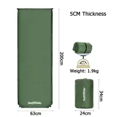 Durable foldable camping mattress, portable sleeping pad ideal for outdoor adventures, weight 1.9kg, 200cm x 63cm, 5cm thick, with included compact storage bag, perfect for hiking and camping.