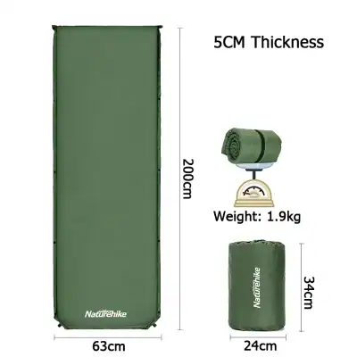 Durable foldable camping mattress, portable sleeping pad ideal for outdoor adventures, weight 1.9kg, 200cm x 63cm, 5cm thick, with included compact storage bag, perfect for hiking and camping.