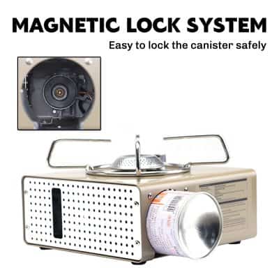 Portable canister sealing machine with magnetic lock system for safe and secure canister closure at Monalisa Store.