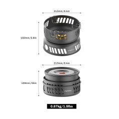 Compact portable camping stove and grill for outdoor cooking, lightweight design, high heat efficiency for backpackers and adventurers, durable materials.