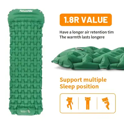 Eco-friendly outdoor camping sleeping pad with long air retention and comfort, ideal for backpacking and outdoor adventures.