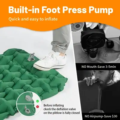 Built-in foot press pump for easy inflation - quick and efficient air pumping device.