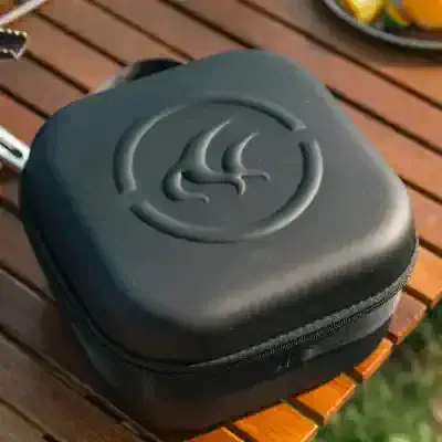 Black protective case with Monalisa logo, ideal for storing eyewear and accessories at Monalisa Medical Store, emphasizing quality and style for optical needs.