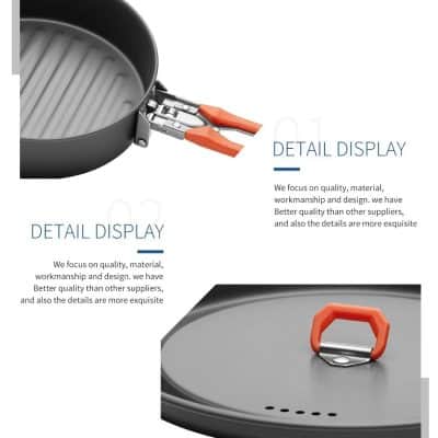 Polished non-stick frying pan with orange handle and metal lid, perfect for kitchen cookware and cookware accessories.