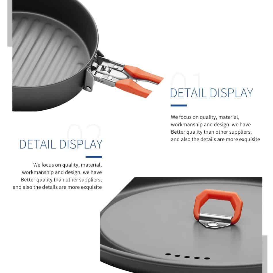 Polished non-stick frying pan with orange handle and metal lid, perfect for kitchen cookware and cookware accessories.