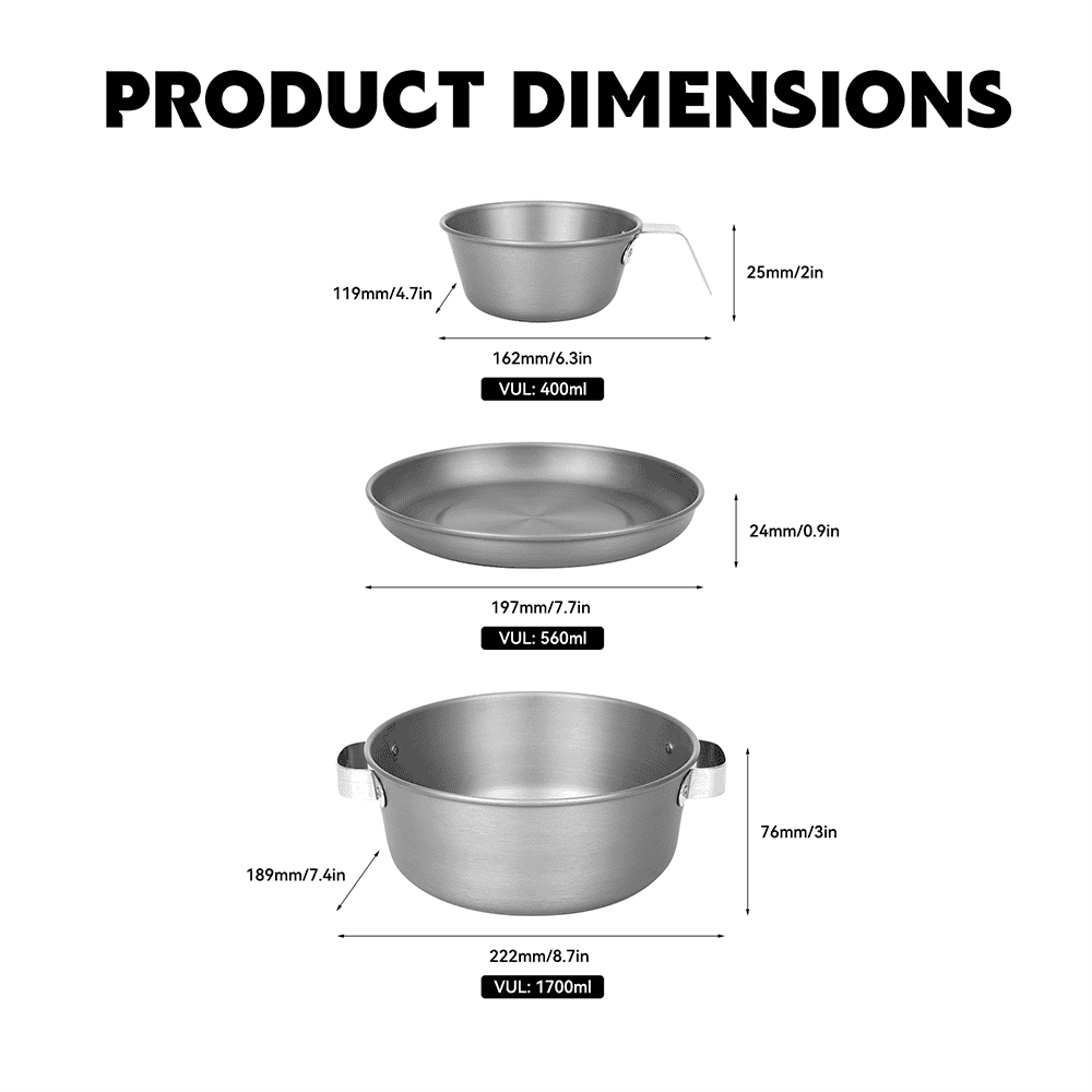 Stainless steel cookware set from Monalisa Store featuring measuring dimensions for pots and pans, ideal for professional and home kitchens, durable and easy to clean.