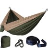 Lightweight camping hammock with carrying bag, carabiners, and strap set for outdoor adventure. Perfect for relaxing in nature, camping, hiking, and backpacking trips. Durable and easy to set up.