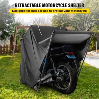 Retractable motorcycle shelter outdoor protective cover for motorcycle, black weather-resistant tent, easy to set up motorcycle garage, durable outdoor motorcycle shelter for bikes, Monalisa Store motorcycle accessories.