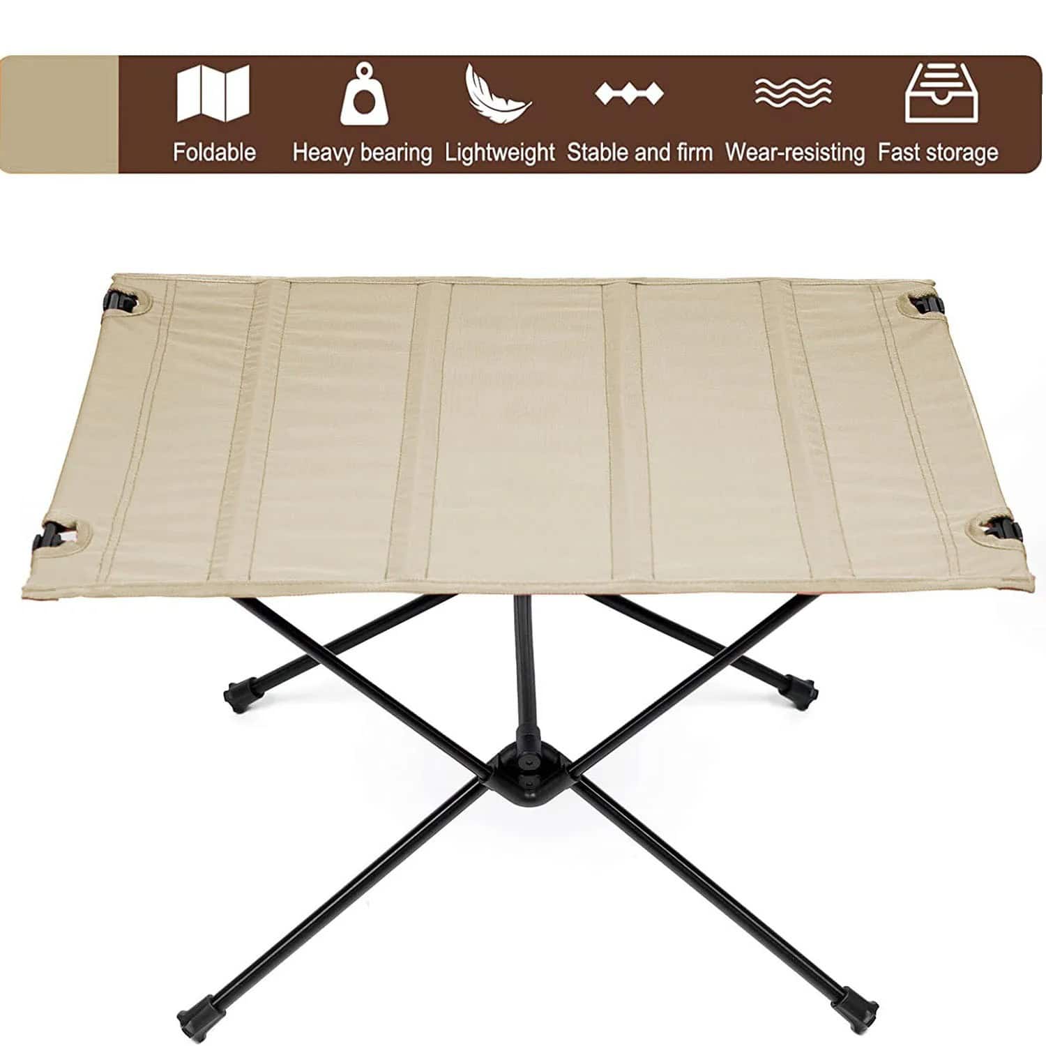 Foldable outdoor camping table with heavy-duty steel frame, lightweight and stable design, wear-resistant surface, and fast storage. Perfect for outdoor activities, picnics, and camping trips.