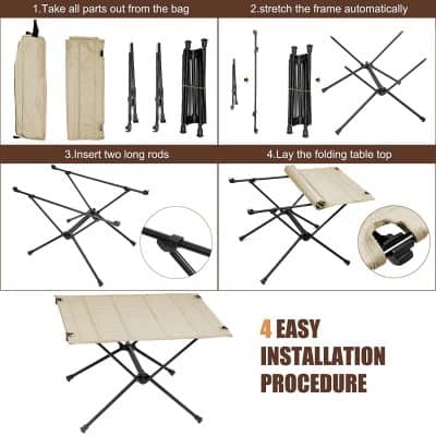 Portable camping table, lightweight foldable outdoor table for travel and picnics, easy setup camping furniture, compact folding table for outdoor activities.