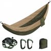 Lightweight camping hammock with tree straps, carabiners, and storage bag for outdoor relaxation and travel. Durable and easy to set up. Perfect for camping, hiking, and outdoor adventures.