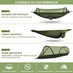 Mosquito net hammock for outdoor camping, providing mosquito protection and versatile use, available in classic and single ground tent models, ideal for staying comfortable and secure outdoors.