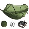 Lightweight camping hammock with mosquito net for outdoor relaxation and travel, includes carrying bag, carabiners, and straps for easy setup and portability. Perfect for camping, hiking, and outdoor adventures.