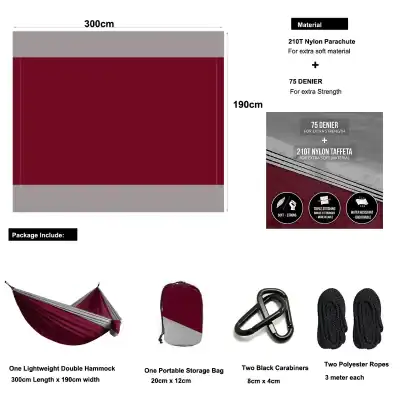 Nylon parachute and denier fabric used for high-strength, lightweight hammocks, with waterproof and breathable features, ideal for outdoor relaxation and camping.