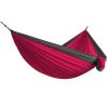 Hammock with red and black durable fabric for relaxing, living room, outdoor camping, or travel, perfect for optimizing comfort and leisure.
