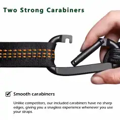 Soft black carabiners with smooth edges, ideal for secure strap attachments, designed for durability and snag-free experience in optometric and medical equipment applications.