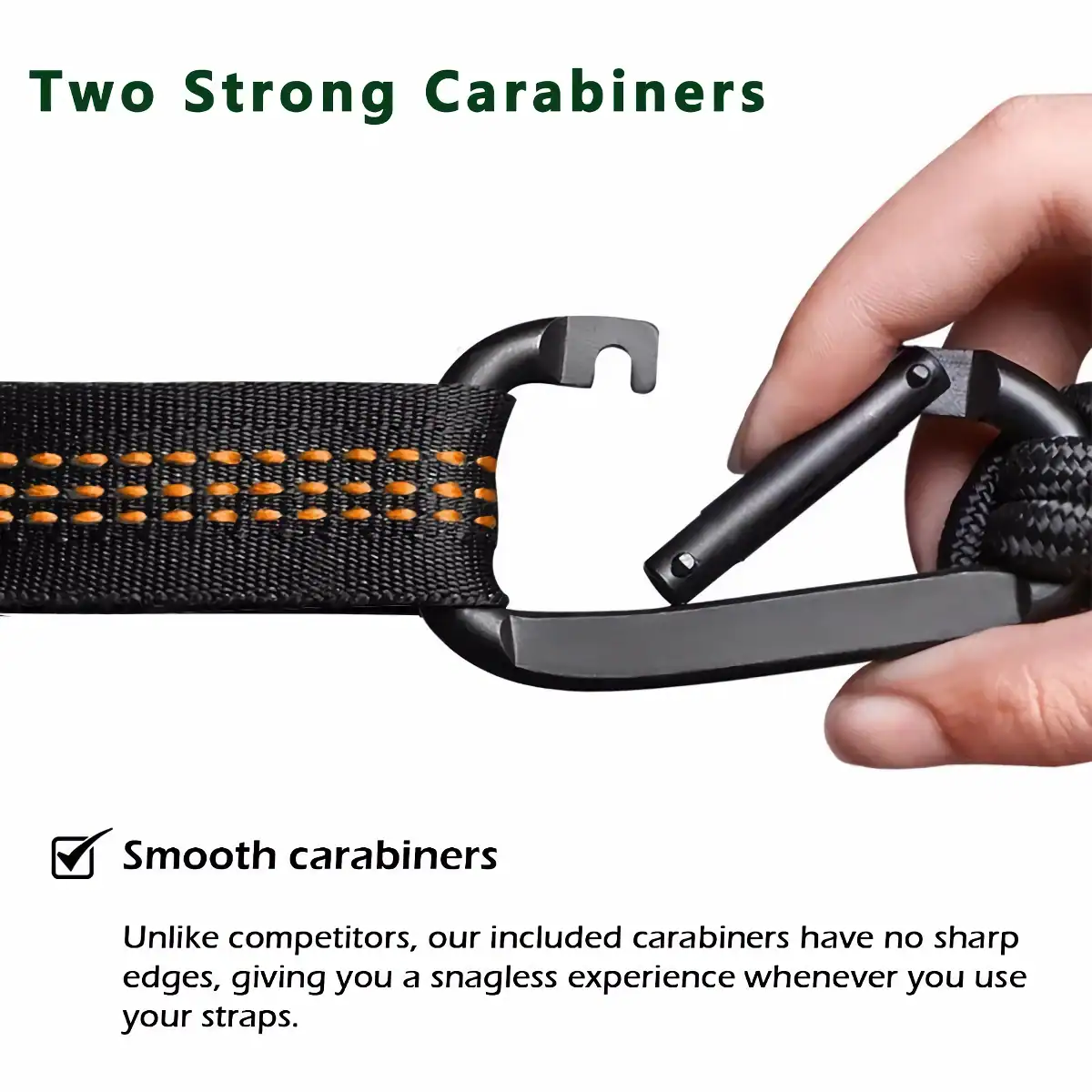 Soft black carabiners with smooth edges, ideal for secure strap attachments, designed for durability and snag-free experience in optometric and medical equipment applications.