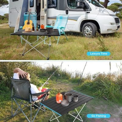 Camping gear and outdoor leisure products for travel and fishing activities in nature settings.
