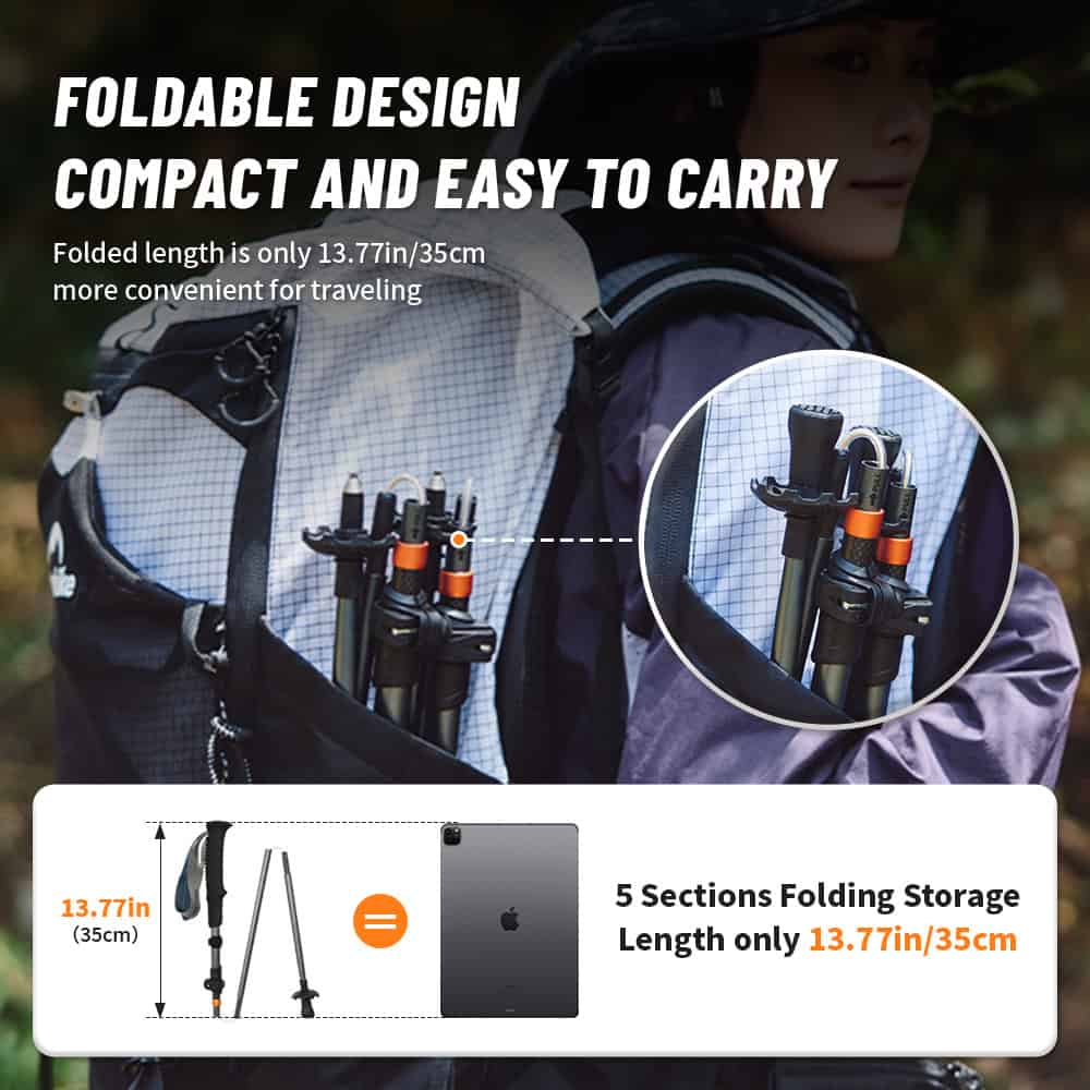 Foldable tripod for photography, compact and easy to carry, with a 13.77-inch/35cm length, ideal for travel and outdoor use.