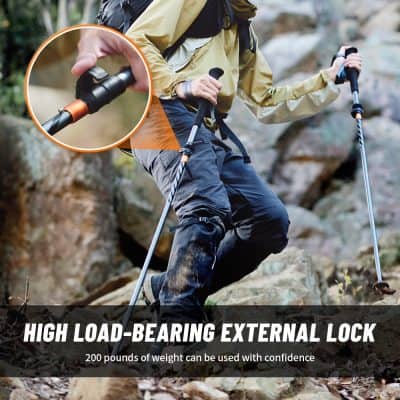 High load-bearing external lock trekking pole handle, durable outdoor gear for hiking, mountain climbing, and trekking. Ideal for hikers seeking reliable stability and support on rugged trails.