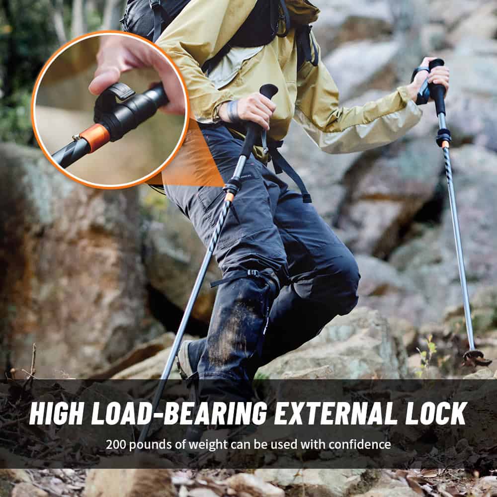 High load-bearing external lock trekking pole handle, durable outdoor gear for hiking, mountain climbing, and trekking. Ideal for hikers seeking reliable stability and support on rugged trails.