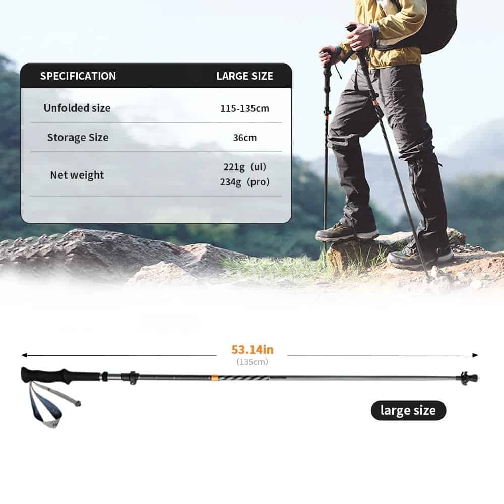 Lightweight outdoor trekking hiking pole with adjustable length and ergonomic handle for stability on uneven terrains. Perfect for hiking, trekking, and outdoor adventures.