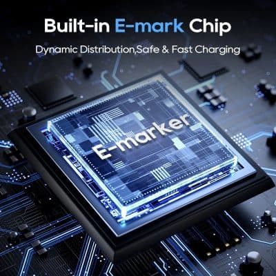 Built-in E-mark chip for seamless digital transactions and fast charging capabilities, enhancing optometry and healthcare device performance.