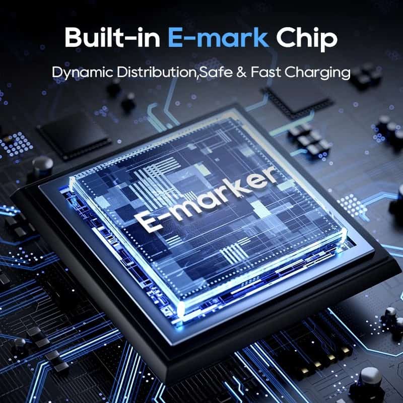 Built-in E-mark chip for seamless digital transactions and fast charging capabilities, enhancing optometry and healthcare device performance.